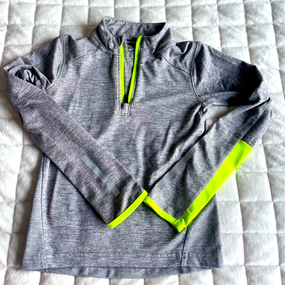 Nike Half Zip Dri-fit, Grey/neon yellow, finger holes in sleeves, size XS/4